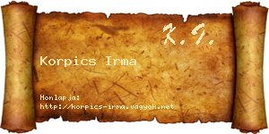 Korpics Irma névjegykártya